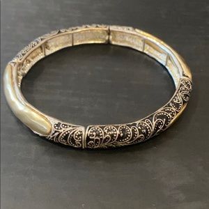 Stretchy black, gold, silver bangle bracelet